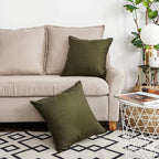 Jeanerlor 18"x18" Solid Cotton Linen Decoration Green Throw Pillow Case with Zipper Cushion Case Pillow Cover Decorative Pillowcase for Chair/Bed/Couch, (45 x 45cm),2 Packs, Olive Green