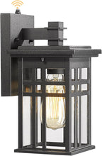 Dusk to Dawn Sensor Outdoor Wall Sconce Lantern, HWH Exterior Wall Mounted Lamp Porch Light Fixture with Clear Glass Shade, Matte Black Finish for Garage Doorway Garden, 5HD27B-PC BK