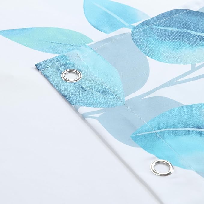 Extra Long Fabric Shower Curtain, Blue Watercolor Eucalyptus Leaves Shower Curtain for Bathroom, 72" W x 84" H
