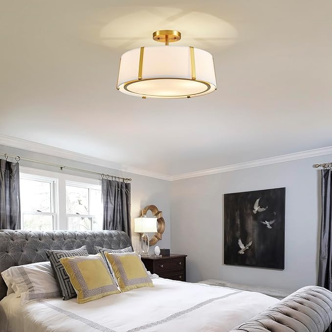 Shrine Lighting Drum Chandeliers, Modern Style, Perfect Ceiling Light Fixture for Living Space, D16'' x H9'', E12*3 Sockets, White Lampshade & Brass Finish