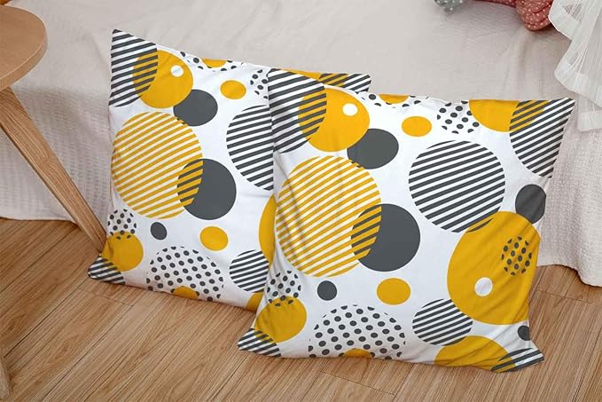 CAPSCEOLL 2PCS White Pillow Covers 18X18Inch Stripe Yellow Gray Abstract Black Circle Geometric Standard Pillow Covers for Bedroom Sofa Living Room Pillow Cover