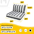 AAAAAcessories Outdoor Deep Seat Cushions, Waterproof, Fade-Resistant Patio Furniture Replacement Cushions, 24" x 24" x 5" + 24" x 13.5", Gray Cabana Stripe