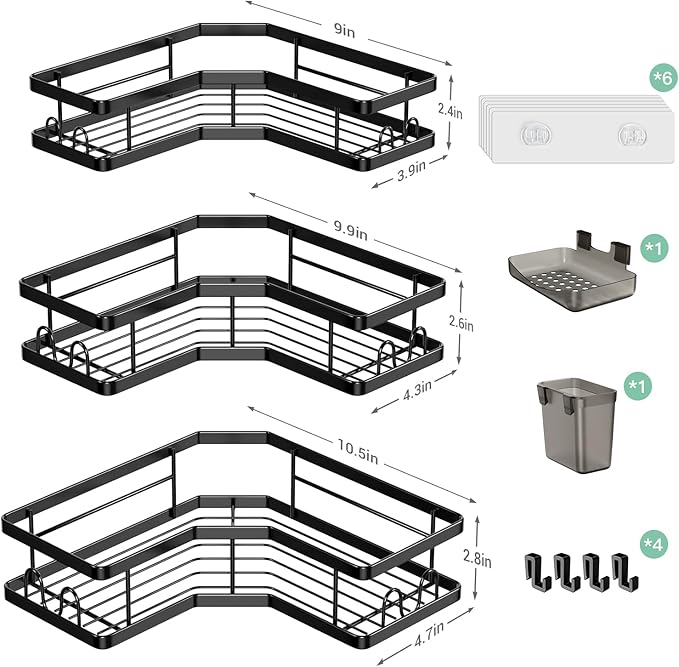 Corner Shower Caddy Bathroom Organizer Adhesive Shower Rack Bathtub Shelves - 3Pack No Drilling Shower Shelf - Rustproof Bath Tub Organizer