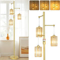 Boho Gold Crystal Floor Lamp, 3 Lights Vintage Dimmable Standing Lamp with Amber Crystal Shade, Dimmer Switch, Mid Century Modern Tree Lamp, 65IN Brass Tall Corner Lamps for Living Room Bedroom