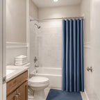 Extra Long Navy Blue Linen 96 Inch Shower Curtain Neutral Modern Bath Drapes Set 96 Inch Long with Hooks XLong Tall Farmhouse Boho Shower Curtains for Bathroom, Navy Blue, 72x96