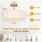 Modern Ceiling Light with White Fabric Shade 3-Light Gold Semi Mount Flush Fixture for Bedroom Dining Room Kitchen and Hallway