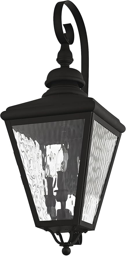 Livex 2033-04 Transitional Three Light Outdoor Wall Lantern from Cambridge Collection in Black Finish
