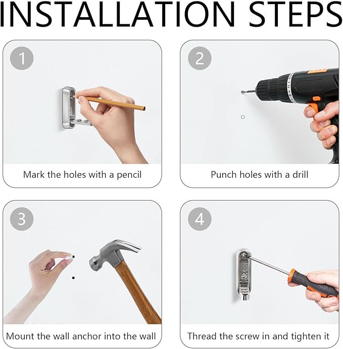 4PCS Foldable Wall Hooks, Heavy Duty Zinc Alloy Folding Wall Hooks, Folding Coat Hooks Wall Mount Bathroom Foldable Towel Hooks for Hanging Clothes, Bags, Hats, Bathrobes, Keys and Kitchen (Silver)