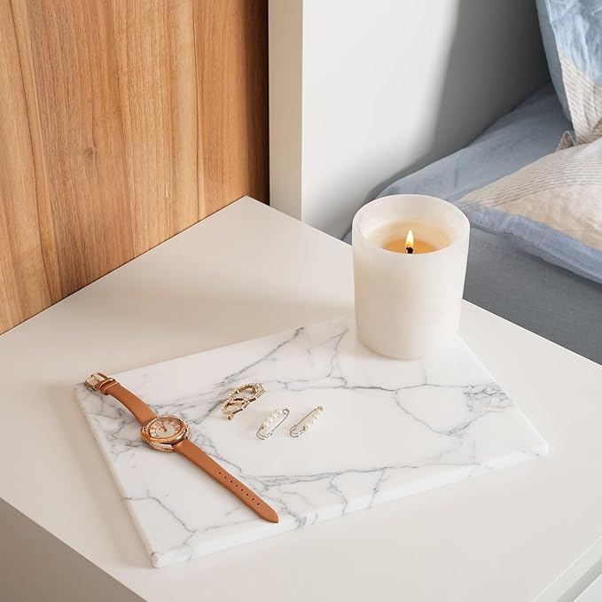 Natural Marble Cutting Boards for Kitchen - 12" x 8" Multi-Purpose Pastry Marble Tray Cheese Board Marble Slab for Counter, Bathroom Perfume Tray Jewelry Candle Plate (Arabescato)
