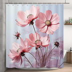 Floral Shower Curtain, Pink Flower Shower Curtains for Bathroom, Rustic Plant Chic Bathroom Decor Washable Durable Fabric Set with Hooks 72x72 Inch