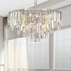 Chrome Crystal Chandelier for Dining Room, 24" Modern Round Chandeliers 5-Tier 8 Lights Adjustable Ceiling Light Fixture K9 Raindrop Crystal Pendant Lamp for Living Room Bedroom Foyer