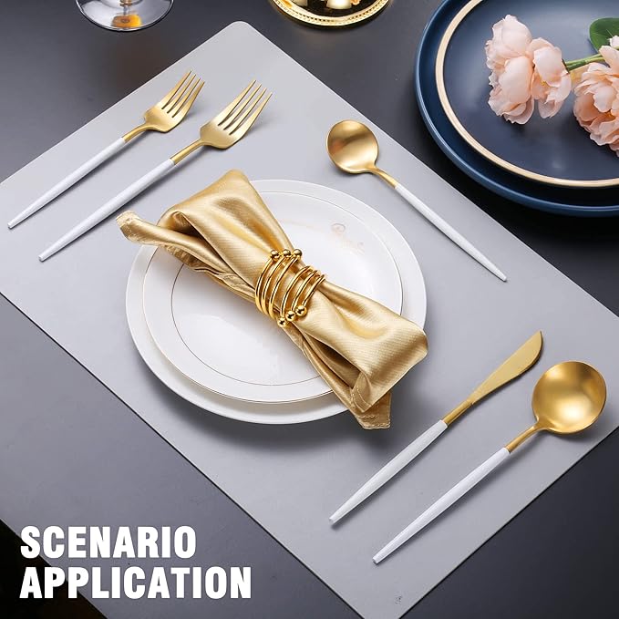 Lemeya Matte White Gold Silverware Set for 4,Modern Stainless Steel Brushed Cutlery Set,20-Pieces Heavy Duty Flatware Set,Knives Spoons and Forks Set Utensils Set, Satin Finish, Dishwasher Safe