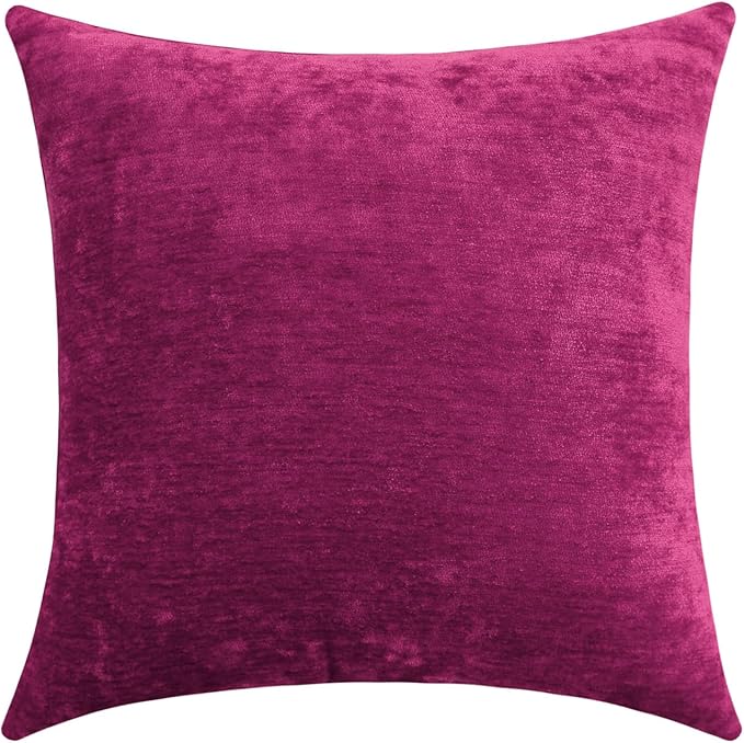 Jeneoo Fuschia Pink Decorative Throw Pillow Covers Soft Chenille Comfy Solid Couch Cushion Case Decor (Set of 1, 26 x 26 Inches)