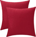 Jeneoo Decorative Christmas Red Throw Pillow Covers Rustic Farmhouse Square Linen Burlap Soft Comfy Solid Cushion Couch Cases for Sofa Living Room (Set of 2, 18 x 18 Inches)