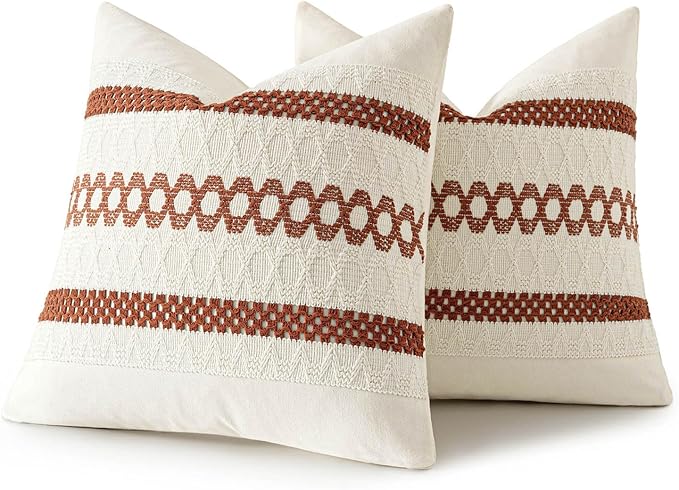 MIULEE Set of 2 Rust Fall Decorative Pillow Covers 20x20 Inch Farmhouse Rustic Boho Couch Throw Pillows Modern Cotton Cushion Covers Retro Cute Macrame Woven Home Decor for Bed Sofa Chair