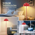 Floor Lamp Red, Industrial Tall Lamps for Living Room, 65.5" Standing Lamp, Metal Mushroom Lamp Shade, E26 Base, Footswitch, SGS Listed, Modern Pole Lamps for Nursery Bedroom, Mid Century Home Decor
