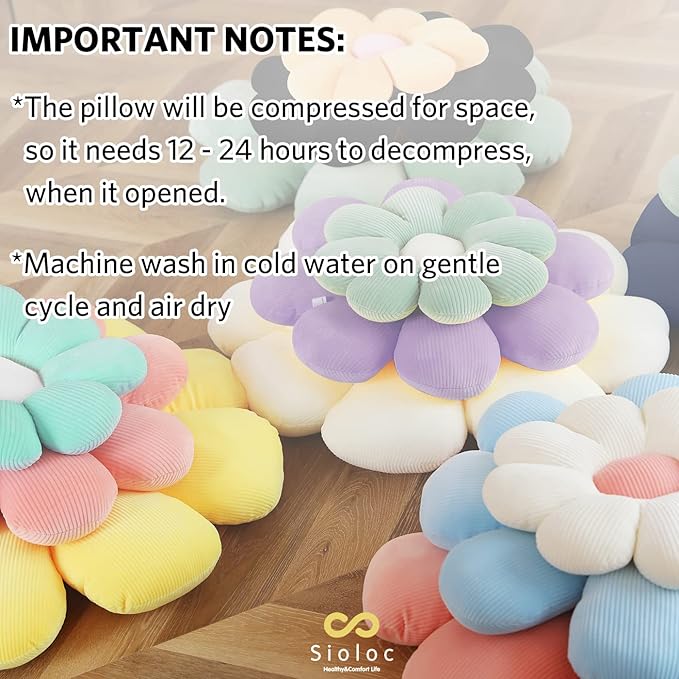 Sioloc Flower Shaped Throw Pillow - Butt Cushion & Seating Cushion, Cute Room Decor & Plush Pillow for Bedroom Sofa Chair (White, 29.5" )