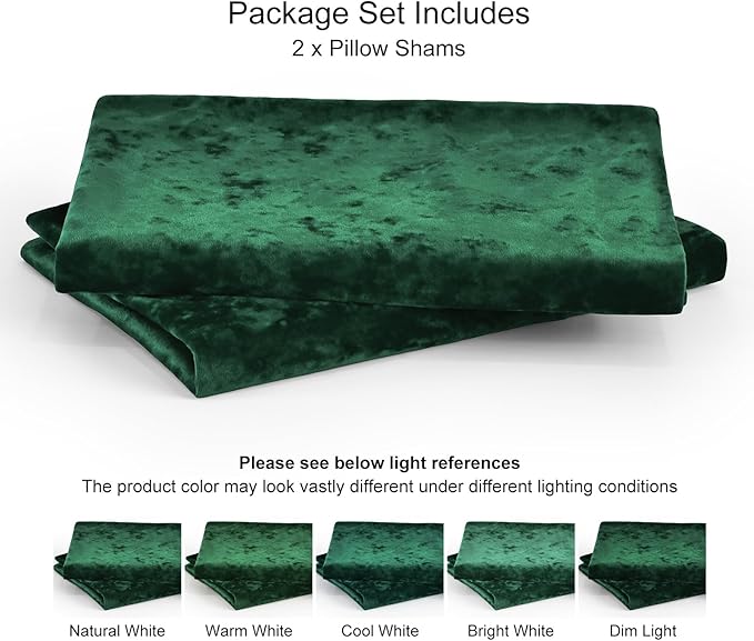 PHF Truly Velvet Pillowcases King Size, No Insert, 2 Pack Ultra Soft Breathable Pillow Shams Covers with Envelope Closure, 20" X 36" Luxury Cozy Warm Fuzzy Flannel, Emerald Green