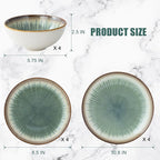 Dinnerware Set Green 12 Pieces Service for 4, Stoneware Plates and Bowls Set Stoneware Set, Dishwasher Microwave Safe Dishes set
