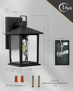 1-Pack Outdoor Porch Light, Matte Black Outdoor Wall Sconce with Water Ripple Glass, Rustproof and Waterproof, Exterior Lantern for House, Patio, Garage, 12" High, Bulb Not Included