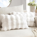 MIULEE Pack of 2 Decorative Pillow Covers Thick Soft Plush Faux Fur Lumbar Throw Pillows Christmas Luxury Home Decor for Winter Holiday Couch Bedroom Living Room Sofa,12x20 Inch White