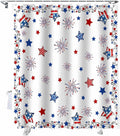 4th of July Shower Curtain, Patriotic Stars Fireworks Shower Curtains Set with Hooks, Red White and Blue Independence Day Waterproof Fabric Bathroom Curtains Decor Accessories, Stall Long 36 X 78 Inch