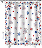 4th of July Shower Curtain, Patriotic Stars Fireworks Shower Curtains Set with Hooks, Red White and Blue Independence Day Waterproof Fabric Bathroom Curtains Decor Accessories, Stall Long 54 X 78 Inch
