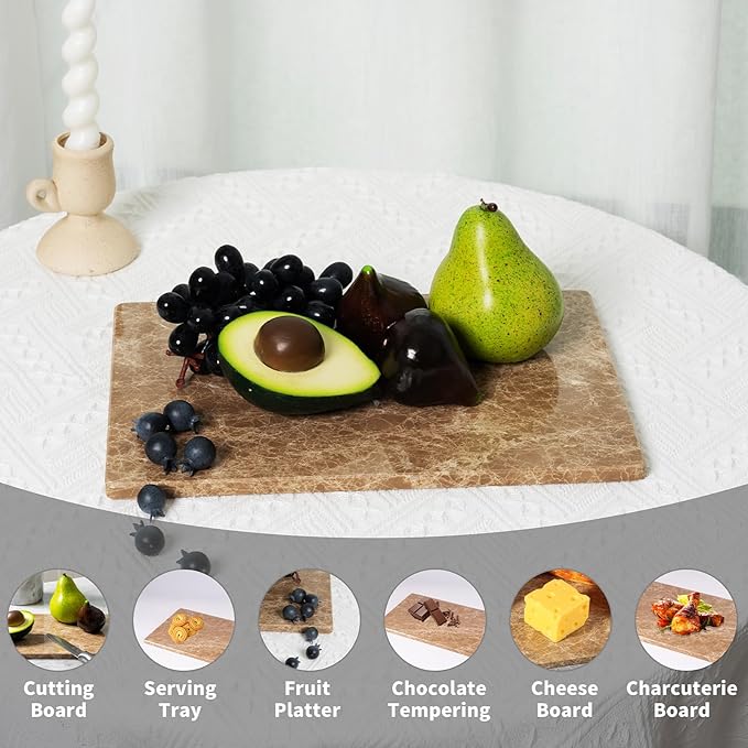 Natural Marble Cutting Boards for Kitchen - 12" x 8" Multi-Purpose Pastry Marble Tray Cheese Board Marble Slab for Counter, Bathroom Perfume Tray Jewelry Candle Plate (Light Emperador)