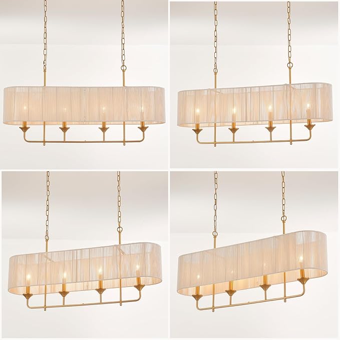 42” Boho Chandelier Brass and White Hand Woven Rattan Pendant Light Linear Large Island Light for Dining Room Kitchen Island Living Room, UL Listed