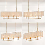 42” Boho Chandelier Brass and White Hand Woven Rattan Pendant Light Linear Large Island Light for Dining Room Kitchen Island Living Room, UL Listed