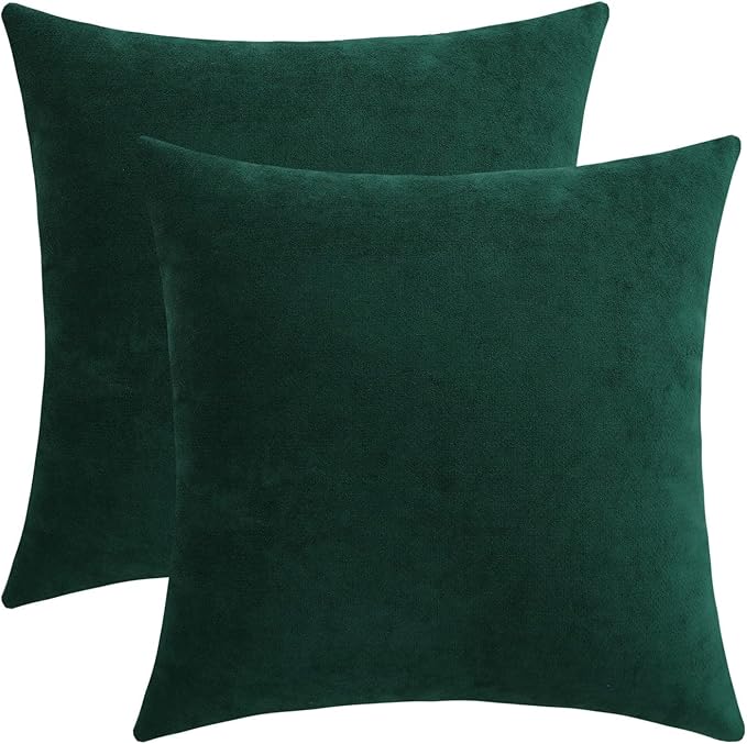 Jeneoo Decorative Hunter Green Throw Pillow Covers Rustic Farmhouse Super Soft Square Chenille Comfy Solid Cushion Couch Cases for Sofa Bedroom Chair (Set of 2, 18 x 18 Inches)