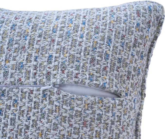 Grey Luxury Tweed & Chenille Throw Pillow Covers – Set of 2 (18" x 18") with Soft and Luxurious Textures Decorative Throw Pillows for Couch, Bed, and Home Decor