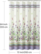 Extra Long Fabric Shower Curtain, Butterfly Garden Flower Plant Shower Curtains for Bathroom, Purple and Cream Floral Bathroom Curtains, 72" W x 84" H