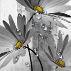 Rustic Farmhouse Shower Curtain, Farm Gray Grey Daisy Floral Flowers and Butterfly on Country Wooden Shower Curtain for Bathroom, Gray White Yellow Shower Curtain with 12PCS Hooks, 48X70IN