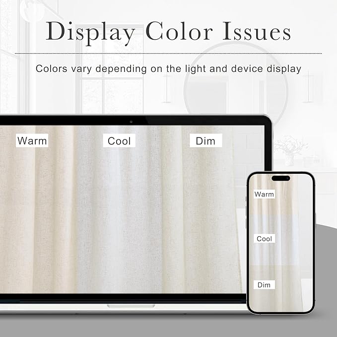 KGORGE Natural Linen Shower Curtain for Bathroom - Linen Blend Button Hole Semi Sheer Lightweight Waterproof Shower Curtains for Bathtub, 72 x 90 inches Long, Hooks Included