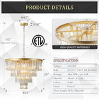 Gold Crystal Chandeliers 24” Modern Large Chandeliers Luxury 4-Tier 12 Lights K9 Crystal Round Ceiling Pendant Light Fixture Contemporary for Dining Room Foyer Staircase Living Room