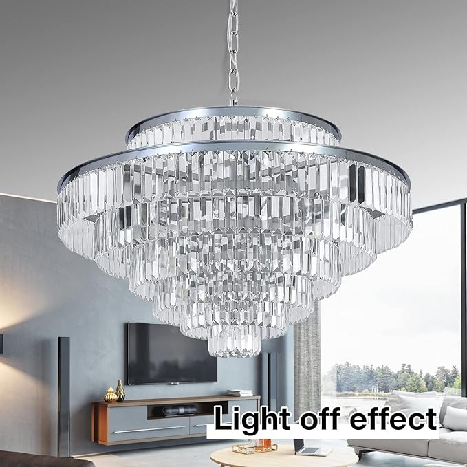 Crystal Chandeliers Modern Style Chrome 39 inch & Lights Round Hanging Classic Pendant Ceiling Chandelier Lighting Fixture 7-Tier for Dining Room Living Room