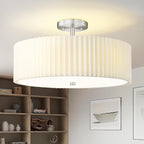Semi Flush Mount Ceiling Lights, 4-Light 18" Ceiling Light Fixture with White Pleated Fabric Shade, Brushed Nickel Drum Lamp for Nursery Hallway Bedroom Kitchen, AD-25036-4SF-SN