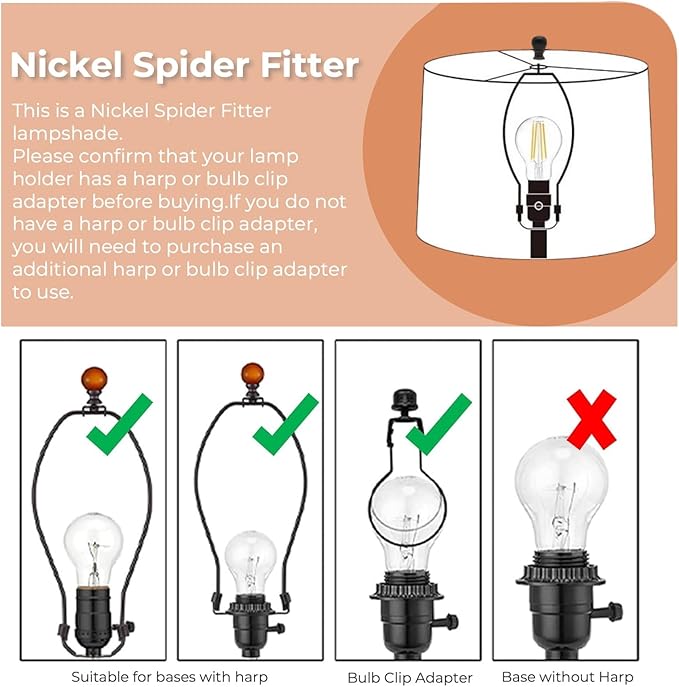 8" Wx 9" H Drum Lampshades, No Assembly Required, Fabric Lampshade for Table Lamp, Bedside Lamp, Floor Lamp, Metal Spider Fitter, Coffee-colored