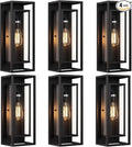 6 Pack 18 inches Outdoor Wall Lantern Light Fixture, Large Black Exterior Waterproof Wall Sconce, Anti-Rust Mount Porch Light with Clear Glass,E26 Socket