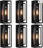 6 Pack 18 inches Outdoor Wall Lantern Light Fixture, Large Black Exterior Waterproof Wall Sconce, Anti-Rust Mount Porch Light with Clear Glass,E26 Socket