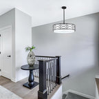 ALISADABOY Drum Chandeliers for Dining Room 21.65’’ Inch Modern Farmhouse Black Chandelier 5 Light Contemporary Hanging Pendant Light Fixture for Living Room Kitchen Island Foyer Entryway Stairway