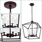 MELUCEE Vintage Lantern Pendant Light 6 Light Industrial Cage Chandelier with E12 White Candle-shaped Base Oil Rubbed Bronze Rustic Geometric Hanging Light Fixture for Kitchen Island Foyer Dining Room