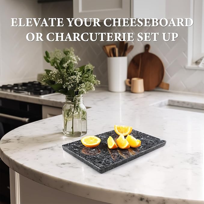 Koville Norwegian Natural Granite Cutting Board for Kitchen, 12x8inch Hand Crafted Stone Slab for Cheese, Charcuterie, Pastry Board - Wedding Gift, House Warming Gift