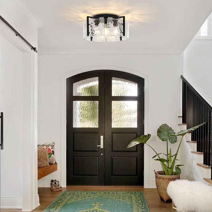 18.5'' Modern Black Semi Flush Mount Ceiling Light, Entryway Light Fixture, 4-Light Glass Ceiling Lights for Hallway Foyer Kitchen Island Dining Room Bedroom Living Room Lighting Fixtures, UL-Listed