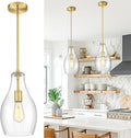 Gold Pendant Lights Kitchen Island, 8" Large Hanging Light Fixtures with Clear Glass Shade, Modern Brass Kitchen Pendant Lighting Over Island for Dining Room, AD-25045-1PB-GD
