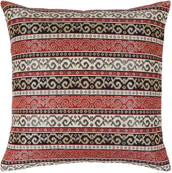 Tapestry Stylish Red-Black 20"x20" Pillow Cover Sham Slipcover Ethnic Kilim Aztec Pattern Throw Decorative for Home Decor, Sofa, Couch, Porch, Patio, Window Seat