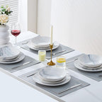 Bestone 12 Pieces Round Kitchen Dinnerware Sets,Plates and Bowls sets,Dishes, Plates, Bowls, Dish Set，Plates and Bowls,Service for 4, Blue and White Marble