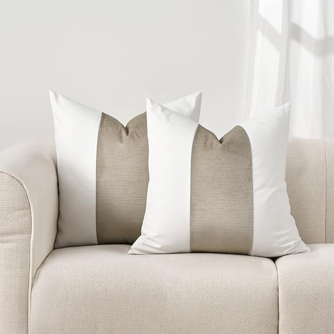 EVERGRACE x Kinsey Walsh Signature Velvet Panel Cotton Pillow Covers Set of 2, Decorative Pillow Covers 22"x22" for Couch, Square Cushion Cases for Sofa Bedroom Living Room, Sand Dune