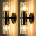 Black Crystal Wall Sconces Set of Two, Wall Sconce Set of 2, Black Sconces Wall Lighting with K9 Crystal Lampshade, Wall Lights for Bedroom Living Room Bathroom Hallway